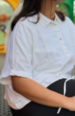 Linen- Cotton Boxy Shirt (White)