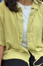 Linen- Cotton Boxy Shirt (Olive Green)