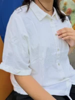 Linen- Cotton Boxy Shirt (White) - Image 2